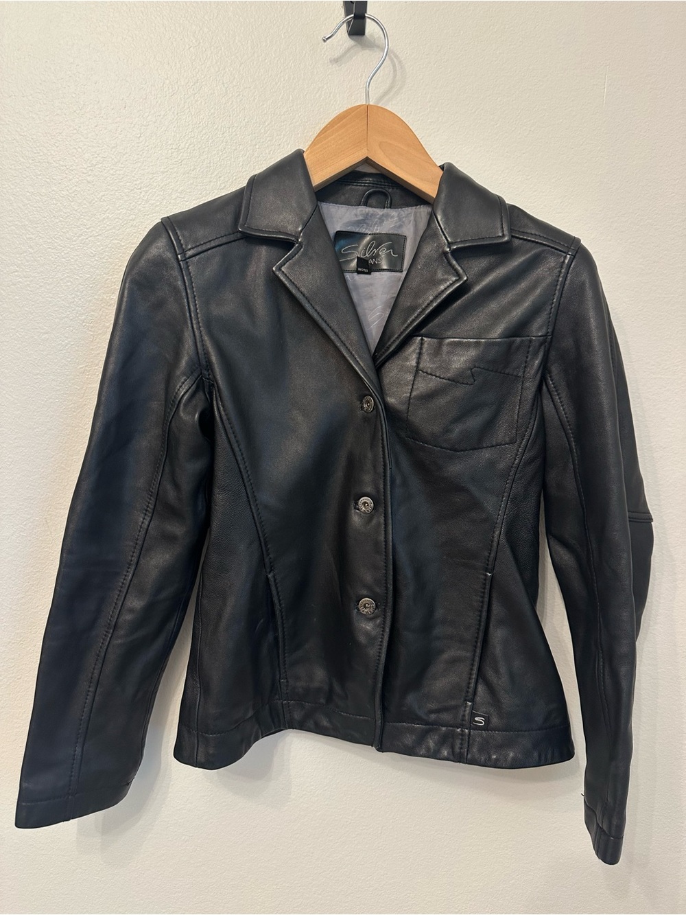 Silver Jeans Black Leather Button-Front Women's Leather Jacket